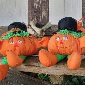 Vintage 90s Halloween Nylon Plush Jerry Elsner Pumpkin Pair.